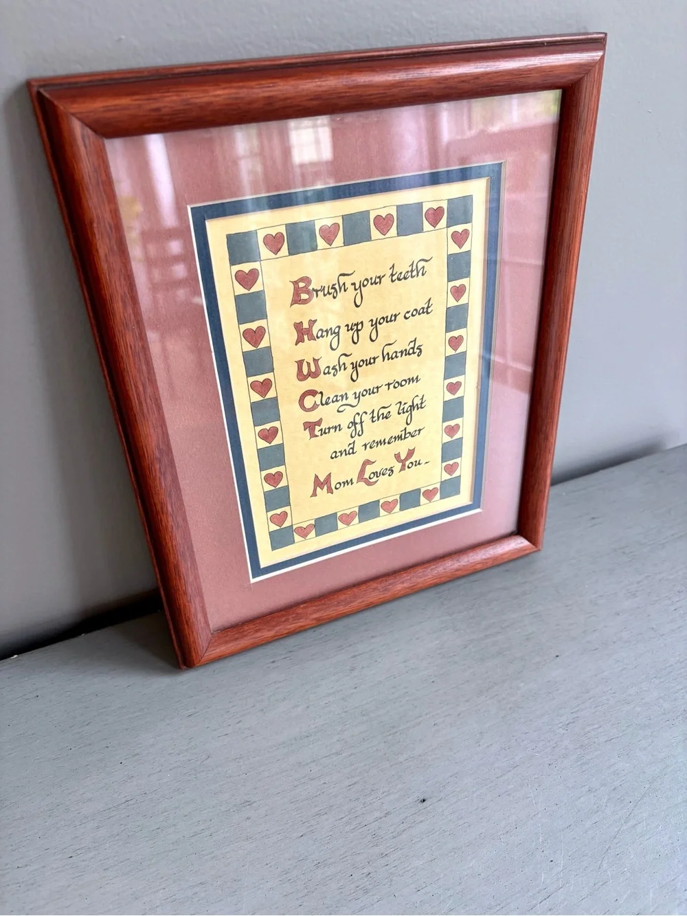 VTG 80-90s Framed Mom Loves You Wall Art Decor Farmhouse Country -Pink Blue